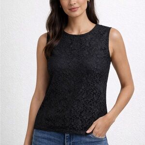 Coldwater Creek Elegant Black Floral Tank Top